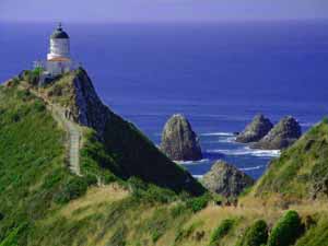 Nugget point lighthouse on the Southern scenic driving route, New Zealand